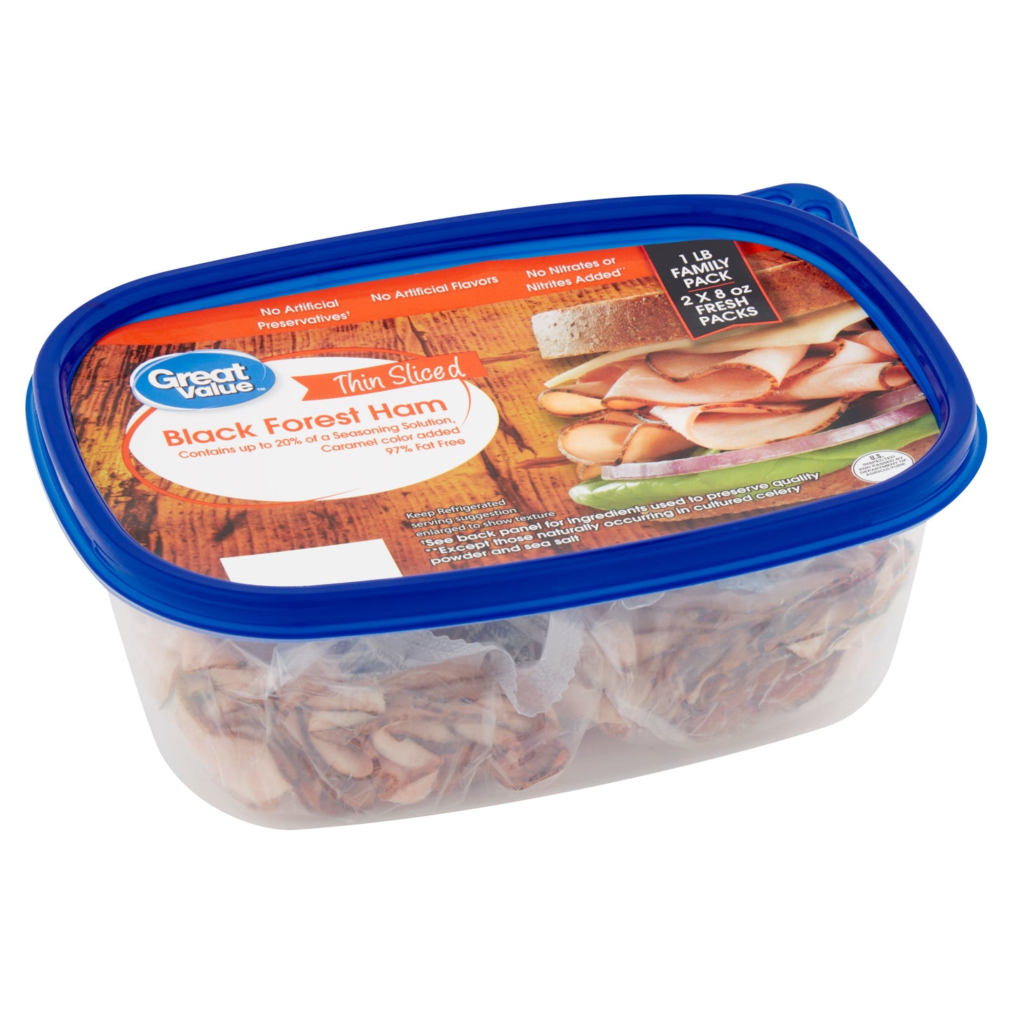 Great Value Thin Sliced Black Forest Ham Family Pack, 8 oz, 2 Ct