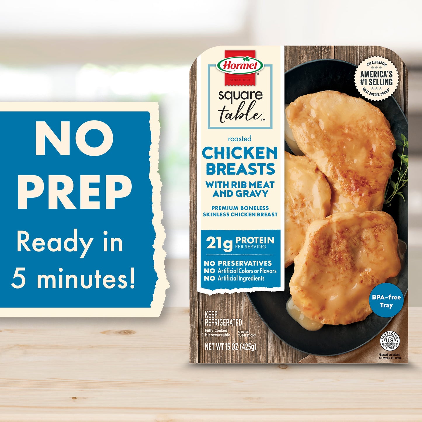 Hormel Square Table Roasted Chicken Breasts with Rib Meat & Gravy Refrigerated Entrée, 15 oz Tray