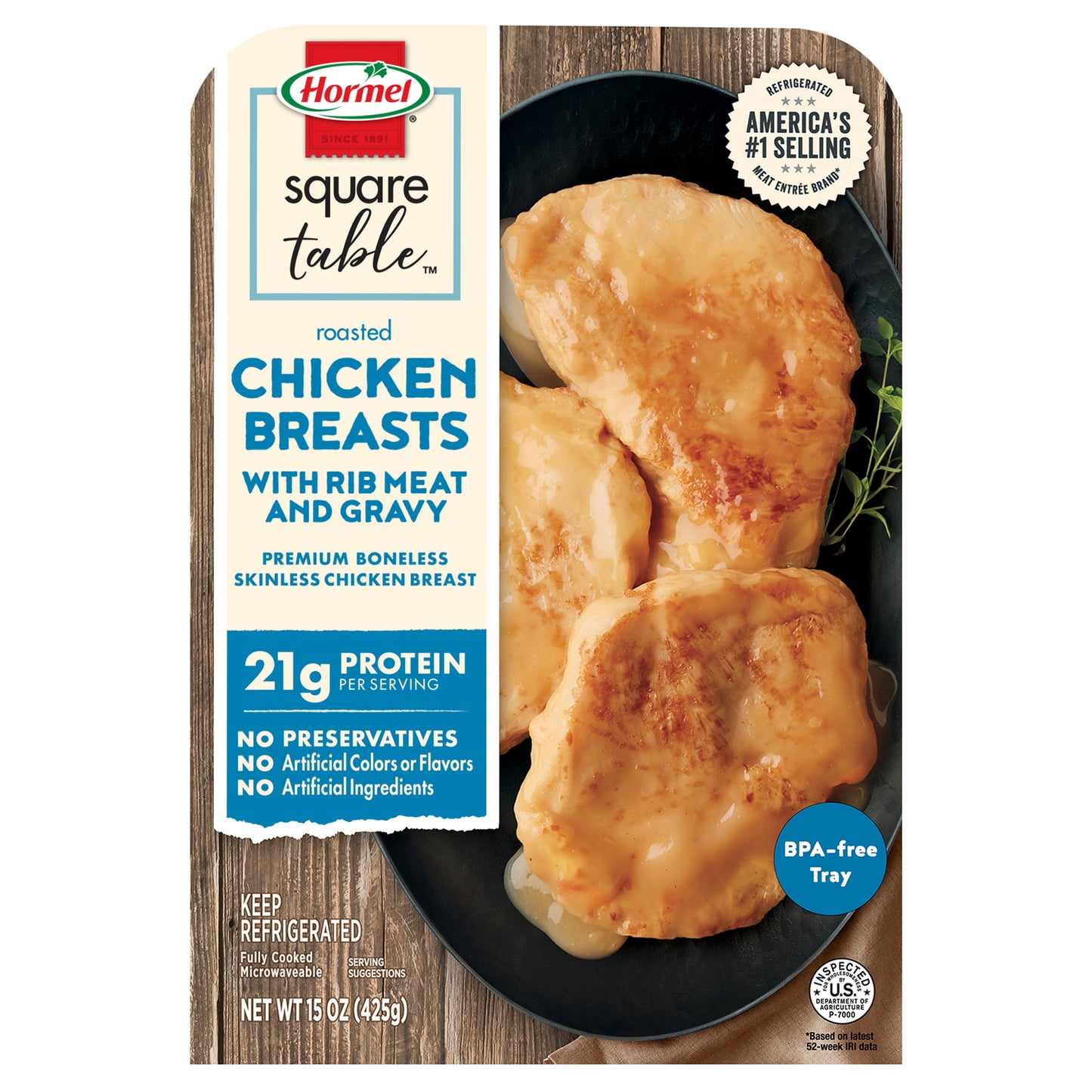 Hormel Square Table Roasted Chicken Breasts with Rib Meat & Gravy Refrigerated Entrée, 15 oz Tray