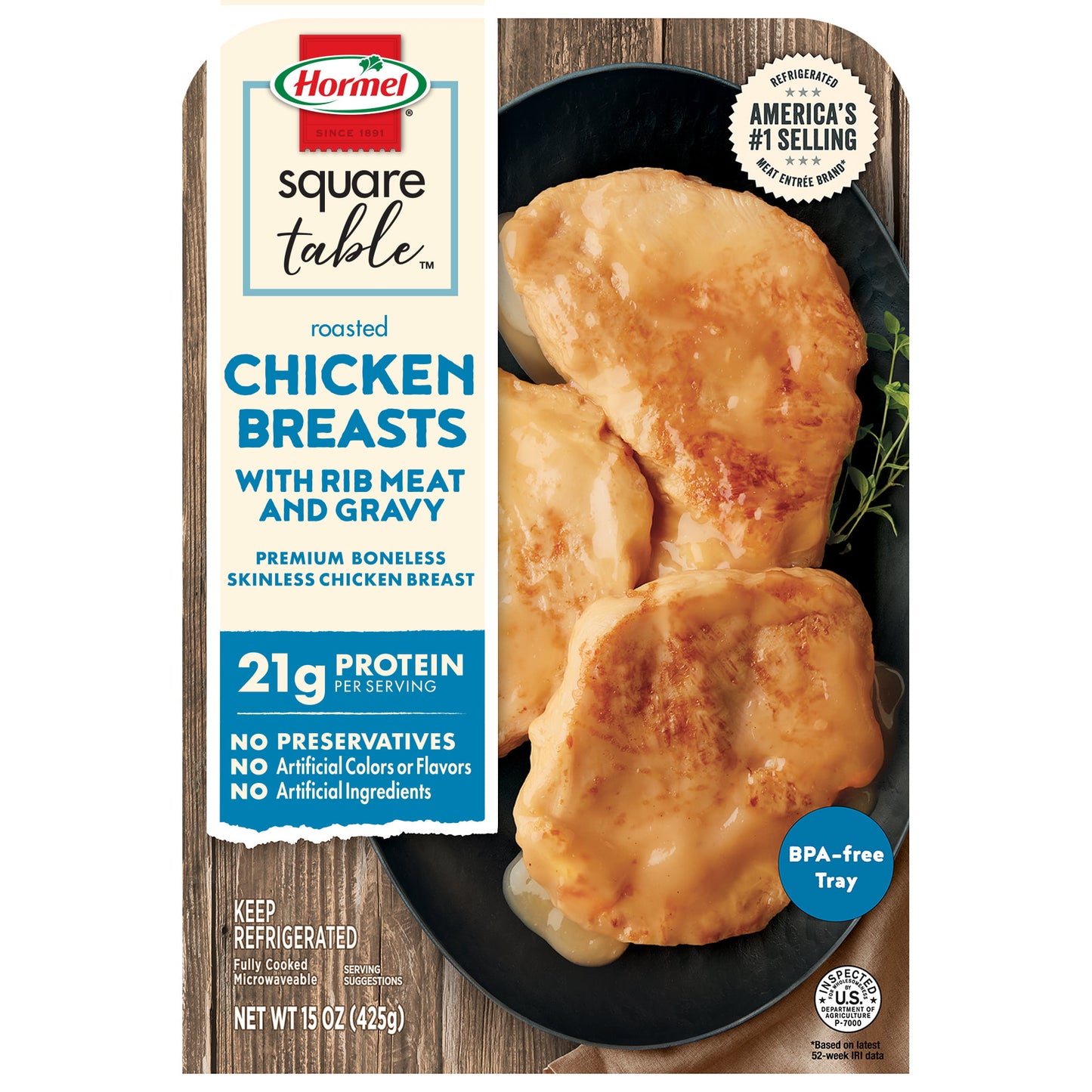 Hormel Square Table Roasted Chicken Breasts with Rib Meat & Gravy Refrigerated Entrée, 15 oz Tray
