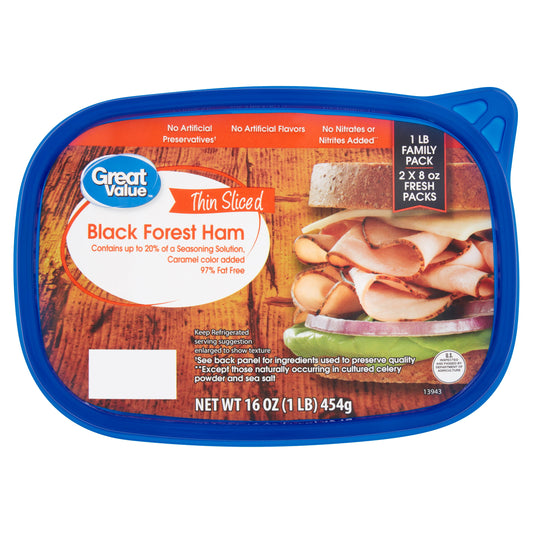 Great Value Thin Sliced Black Forest Ham Family Pack, 8 oz, 2 Ct