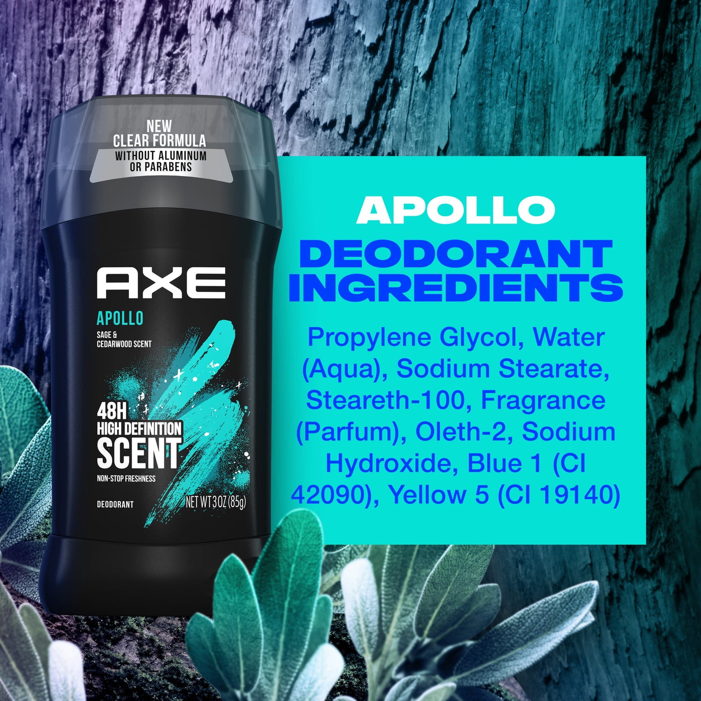 Axe Deodorant Stick for Men Apollo Sage & Cedarwood, 3 oz Twin Pack