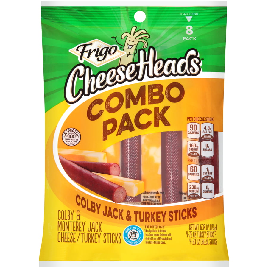 Frigo Cheese Heads Colby Jack Cheese & Turkey Sticks, 6.3 Oz, 8 Count