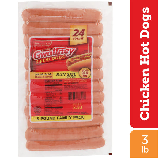 Gwaltney Original Chicken Hot Dogs, Bun Size, 3 lb