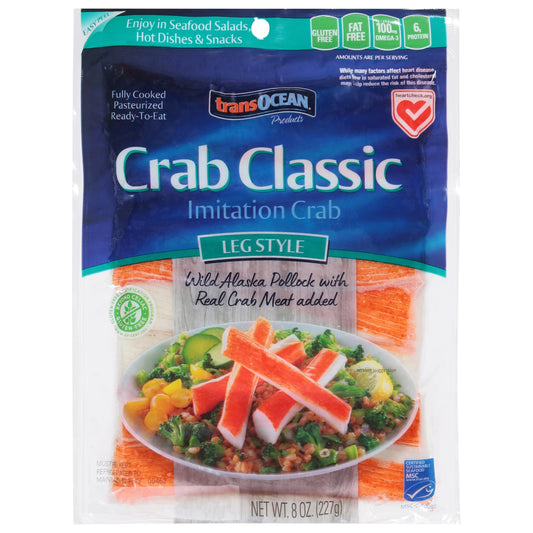 Transocean Crab Classic, Leg Style Imitation Crab, 8 oz Bag