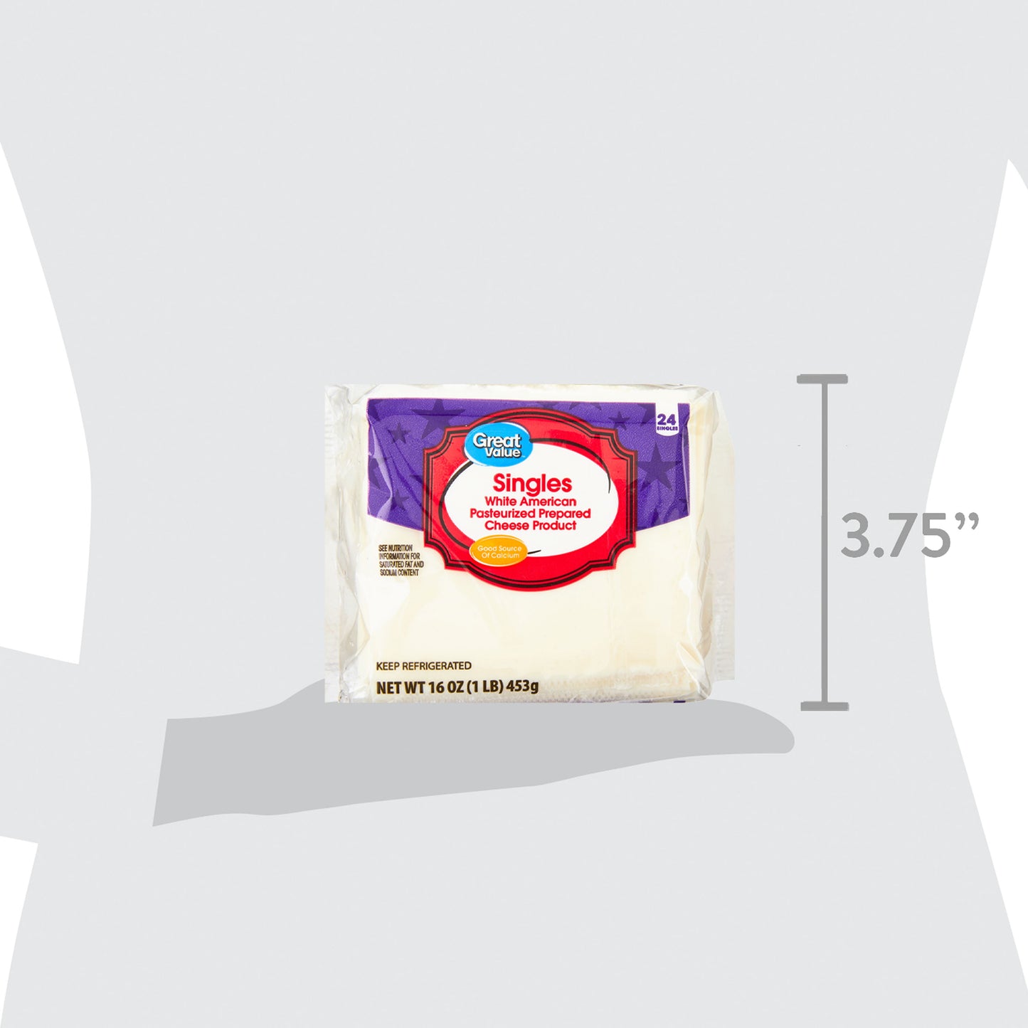 Great Value Gluten Free Singles Pasteurized Prepared Sliced White American Cheese, 16 oz, 24 Count