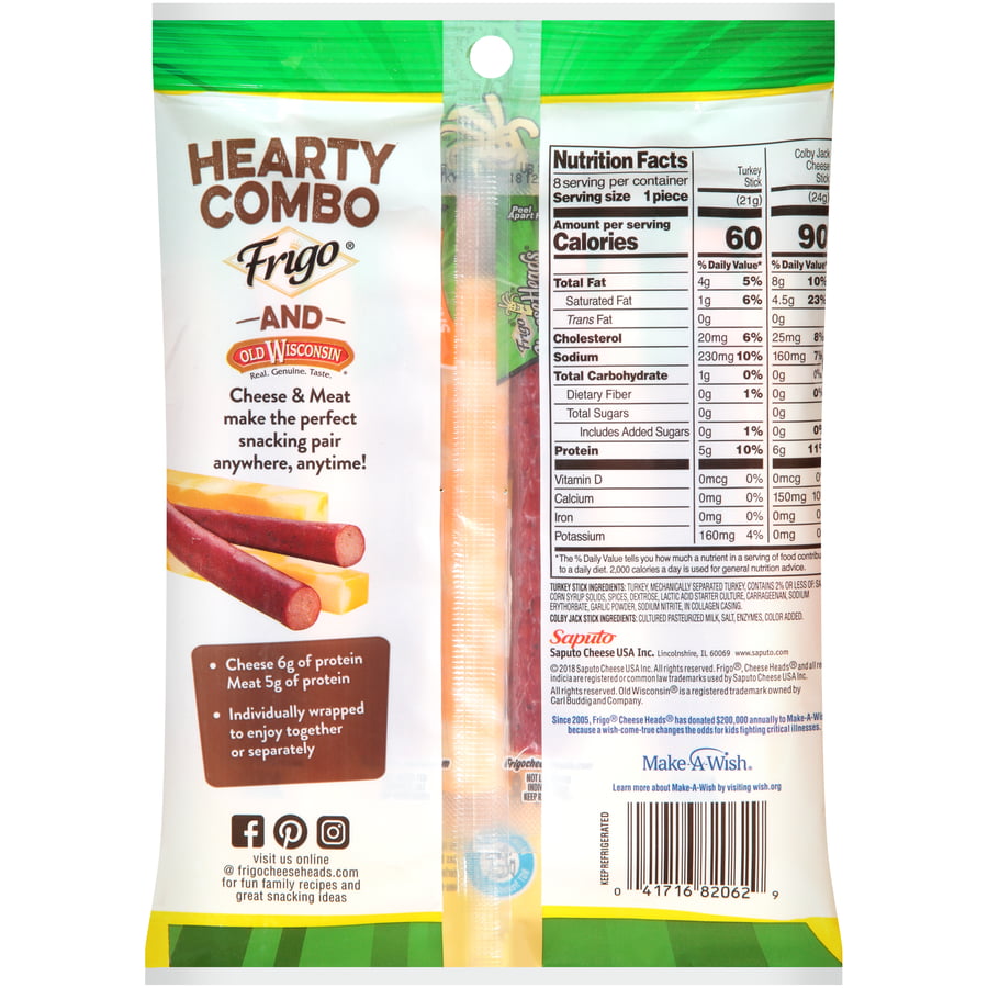 Frigo Cheese Heads Colby Jack Cheese & Turkey Sticks, 6.3 Oz, 8 Count