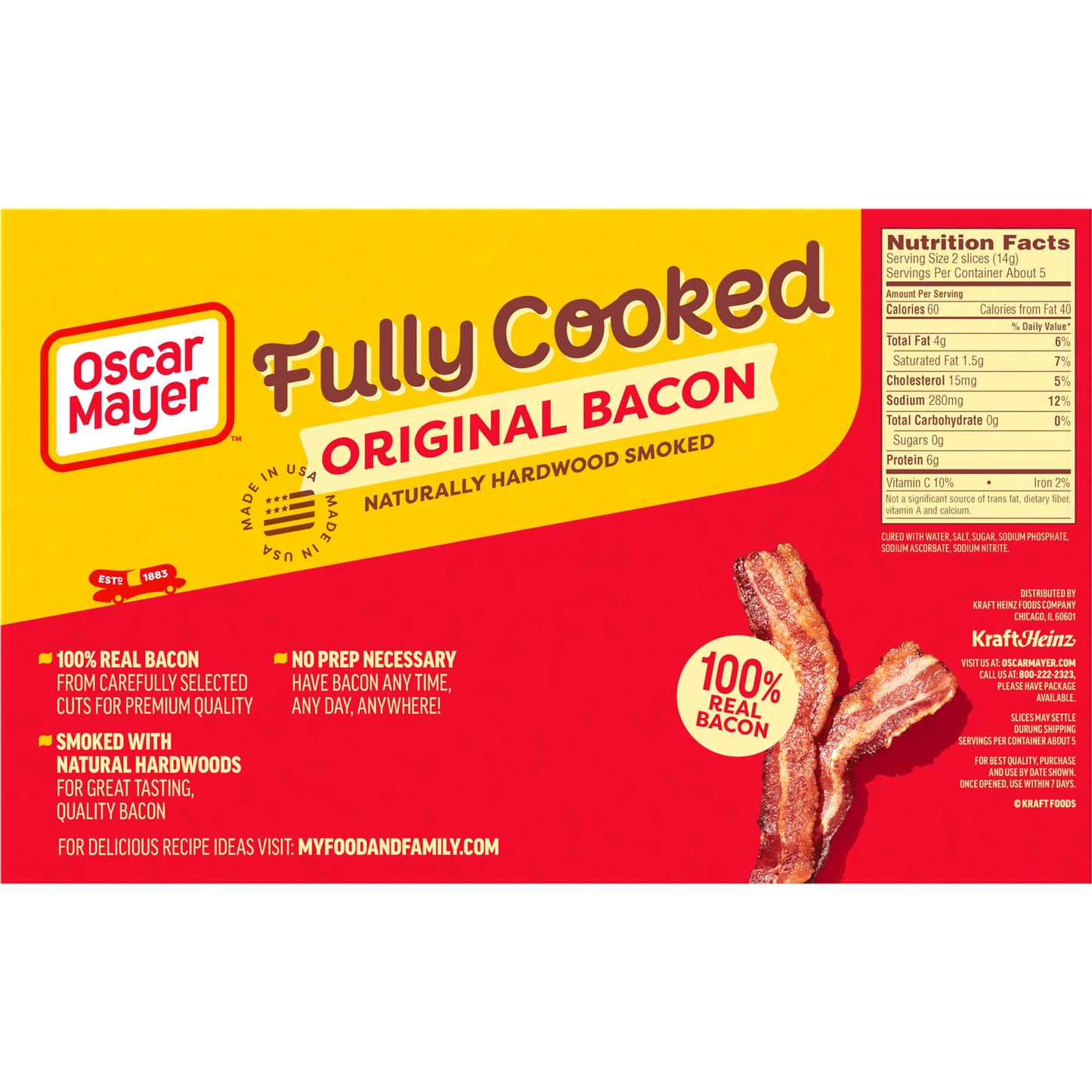 Oscar Mayer Fully Cooked Original Bacon, 2.52 oz Box