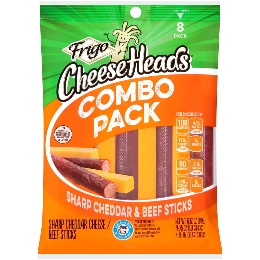 Frigo Cheese Heads Sharp Cheddar Cheese & Beef Sticks 6.3 Oz., 8 Count