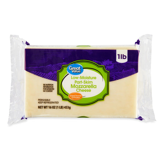 Great Value Low-Moisture Part-Skim Mozzarella Cheese, 16 oz