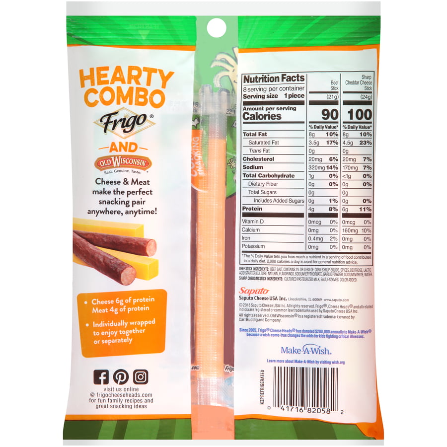 Frigo Cheese Heads Sharp Cheddar Cheese & Beef Sticks 6.3 Oz., 8 Count