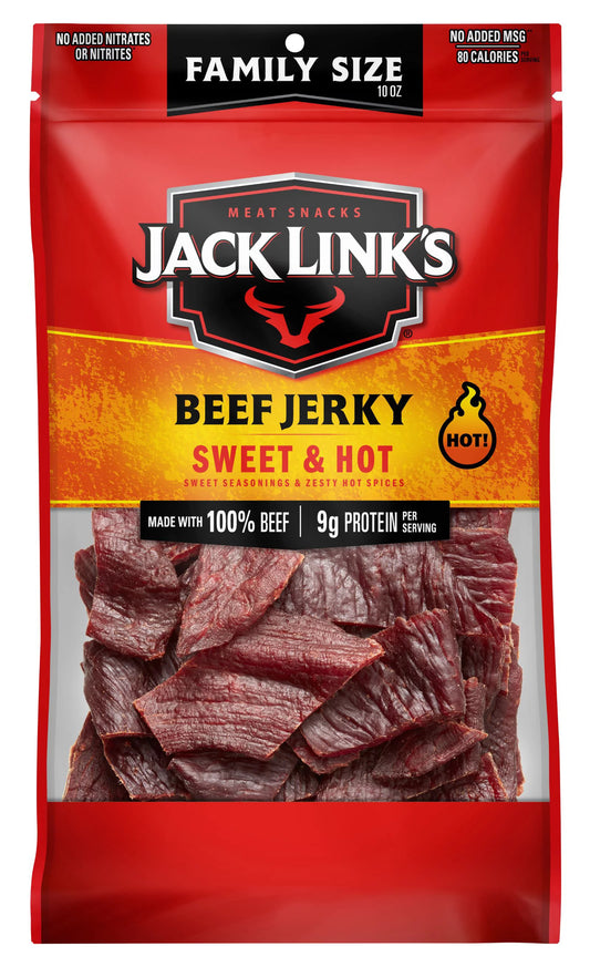 Jack Link’s Beef Jerky, Sweet & Hot, 100% Beef, 9g of Protein per Serving, 10 oz Bag