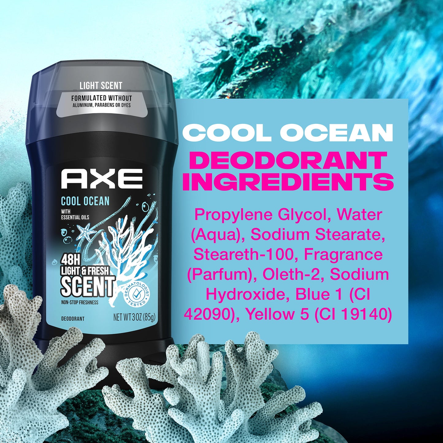 Axe Cool Ocean Light Fresh Scents Deodorant 3 Oz