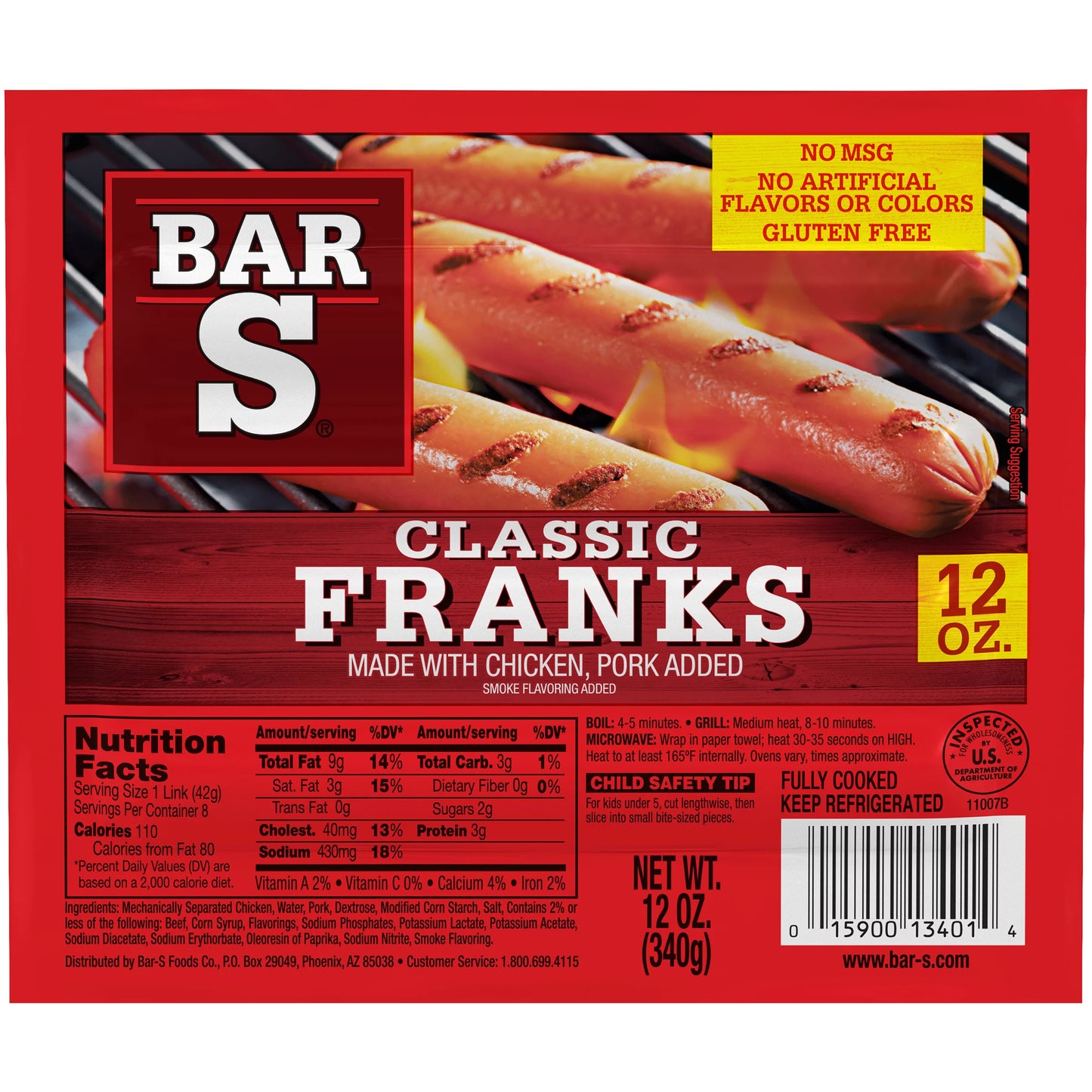 Bar S Classic Chicken Franks, 12 oz, 8 Count