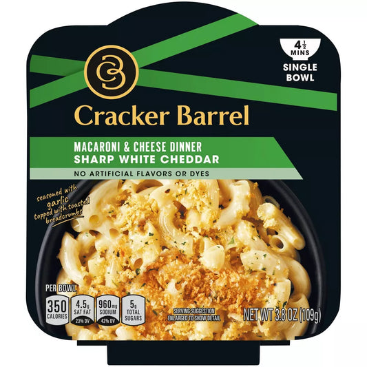 Cracker Barrel Sharp White Cheddar Mac and Cheese Single Bowl Easy Microwaveable Dinner - 3.8oz