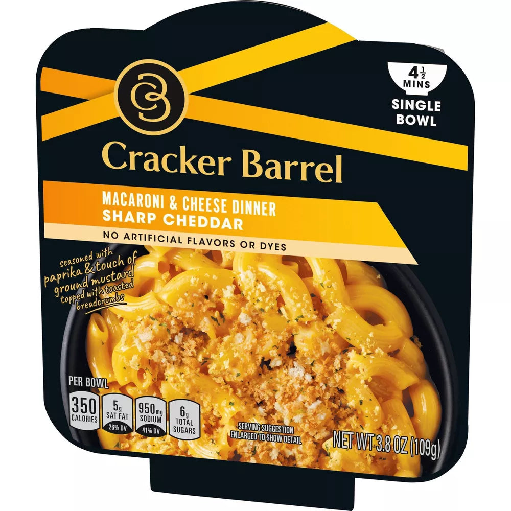 Cracker Barrel Sharp Cheddar Mac and Cheese Single Bowl Easy Microwaveable Dinner - 3.8oz