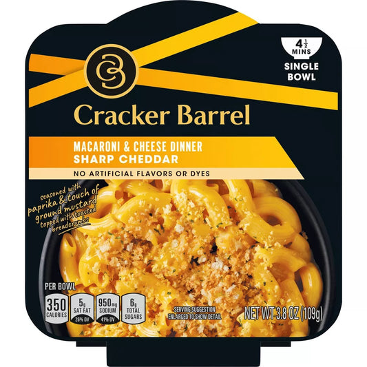 Cracker Barrel Sharp Cheddar Mac and Cheese Single Bowl Easy Microwaveable Dinner - 3.8oz