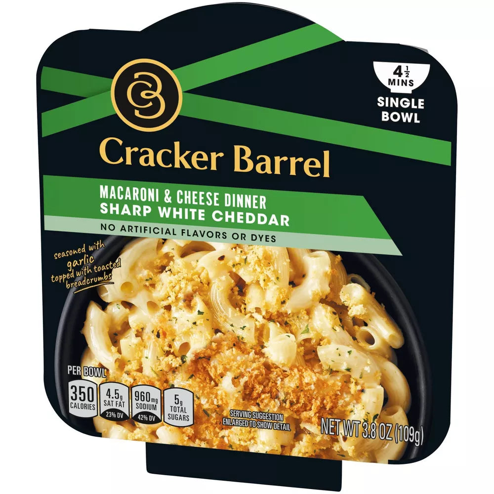 Cracker Barrel Sharp White Cheddar Mac and Cheese Single Bowl Easy Microwaveable Dinner - 3.8oz