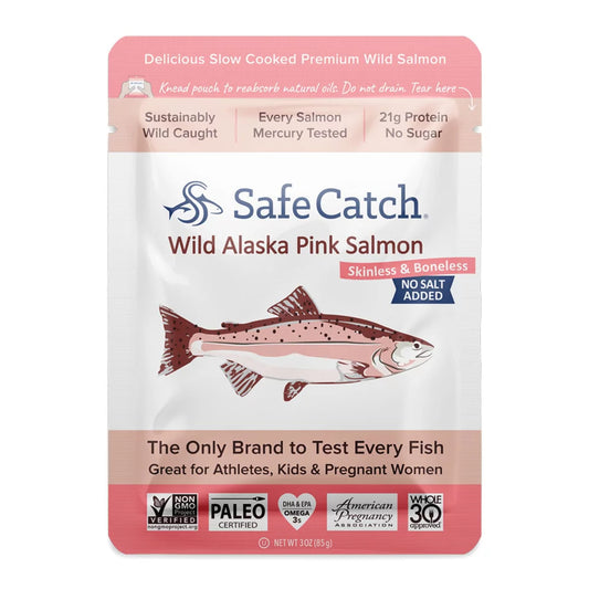 Safe Catch Wild Pink Salmon Skinless & Boneless 3oz Pouch 3, No Salt Added