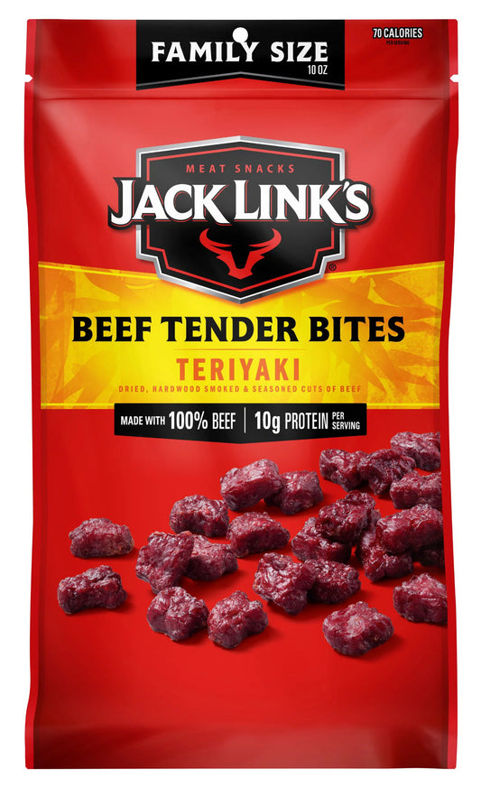 Jack Link’s Beef Tender Bites, 100% Beef, Teriyaki, 10g of Protein per Serving, 10 oz Bag