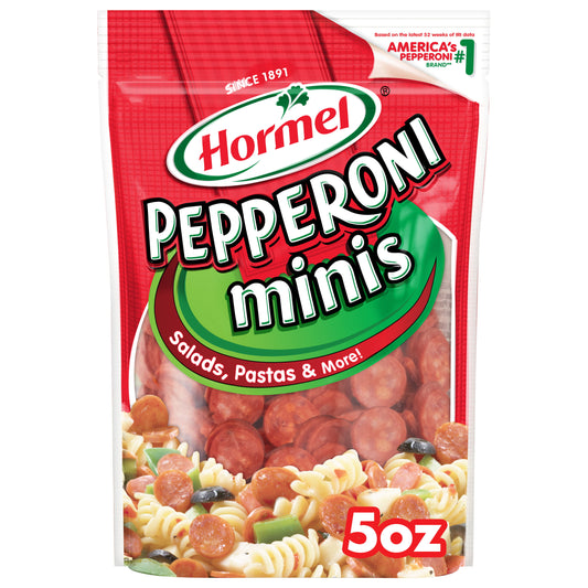 HORMEL Pepperoni Minis Original, Pizza Topping, Gluten Free, Protein Snacks, 5oz Bag