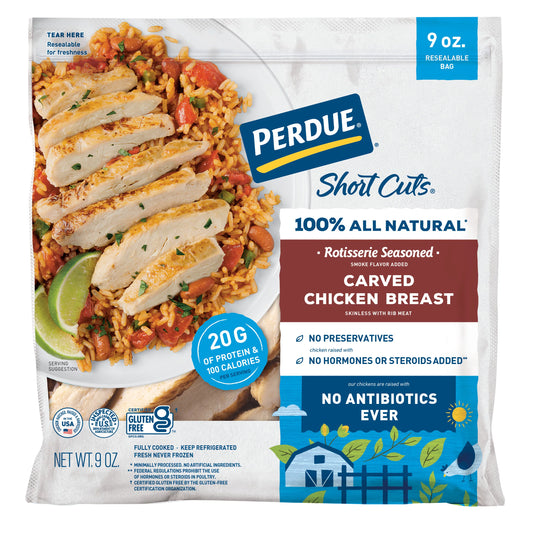 PERDUE SHORT CUTS Fully Cooked Carved Chicken Breast, Rotisserie Seasoned, 9 oz