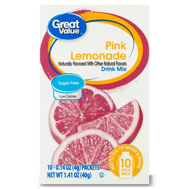 Great Value Sugar-Free Pink Lemonade Drink Mix 10 Count