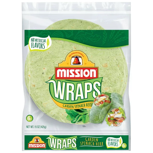 Mission Garden Spinach Herb Wraps, 15 Oz, 6 Count