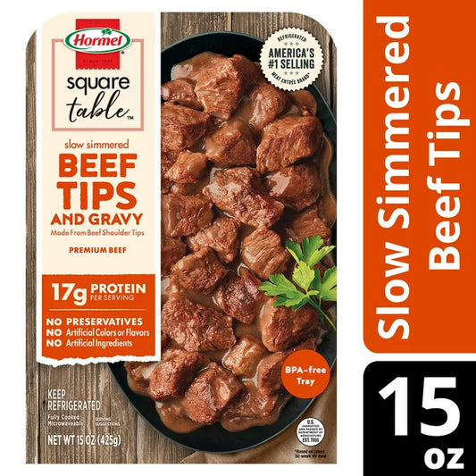 HORMEL SQUARE TABLE Slow Simmered Beef Tips & Gravy Refrigerated Entrée, 15 oz