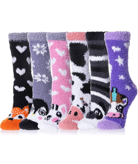 Fuzzy animal sock bundle 6 pairs